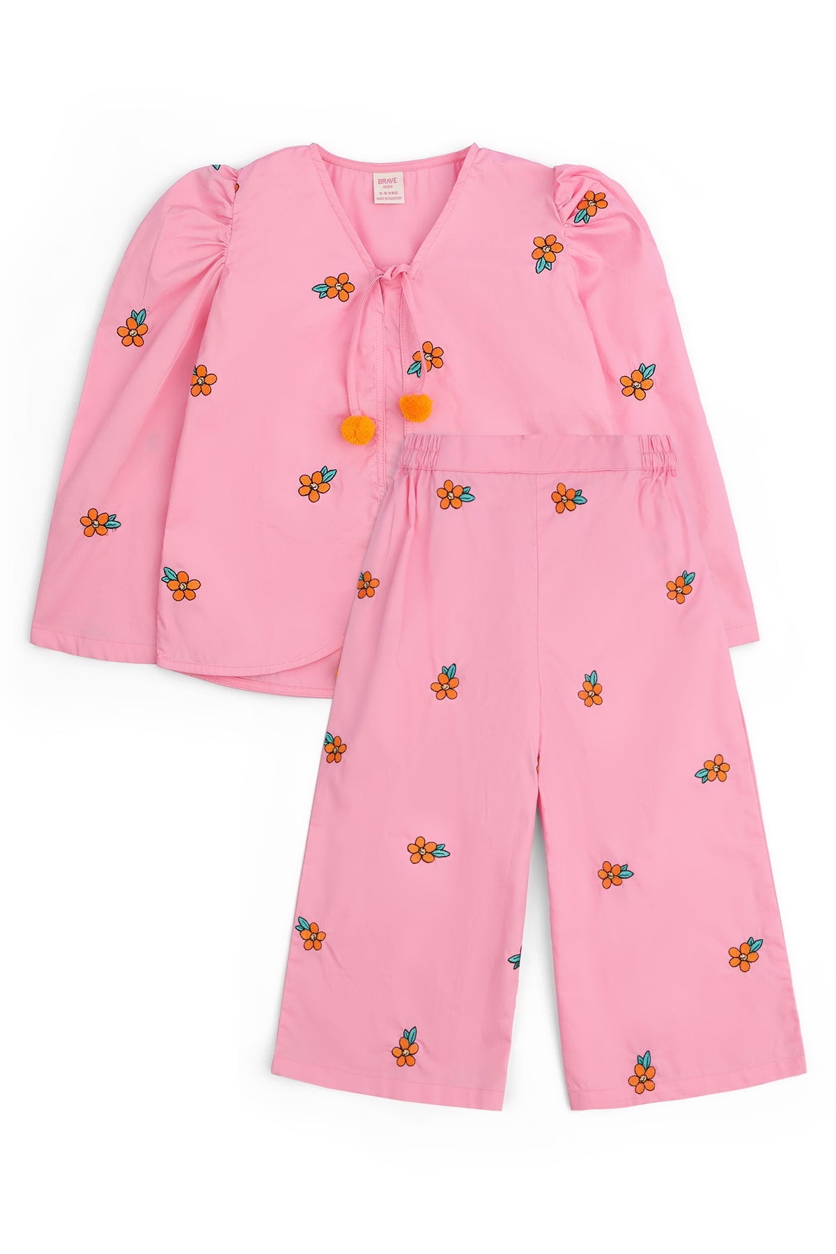 Girls' Pink Floral Embroidered Eastern Set