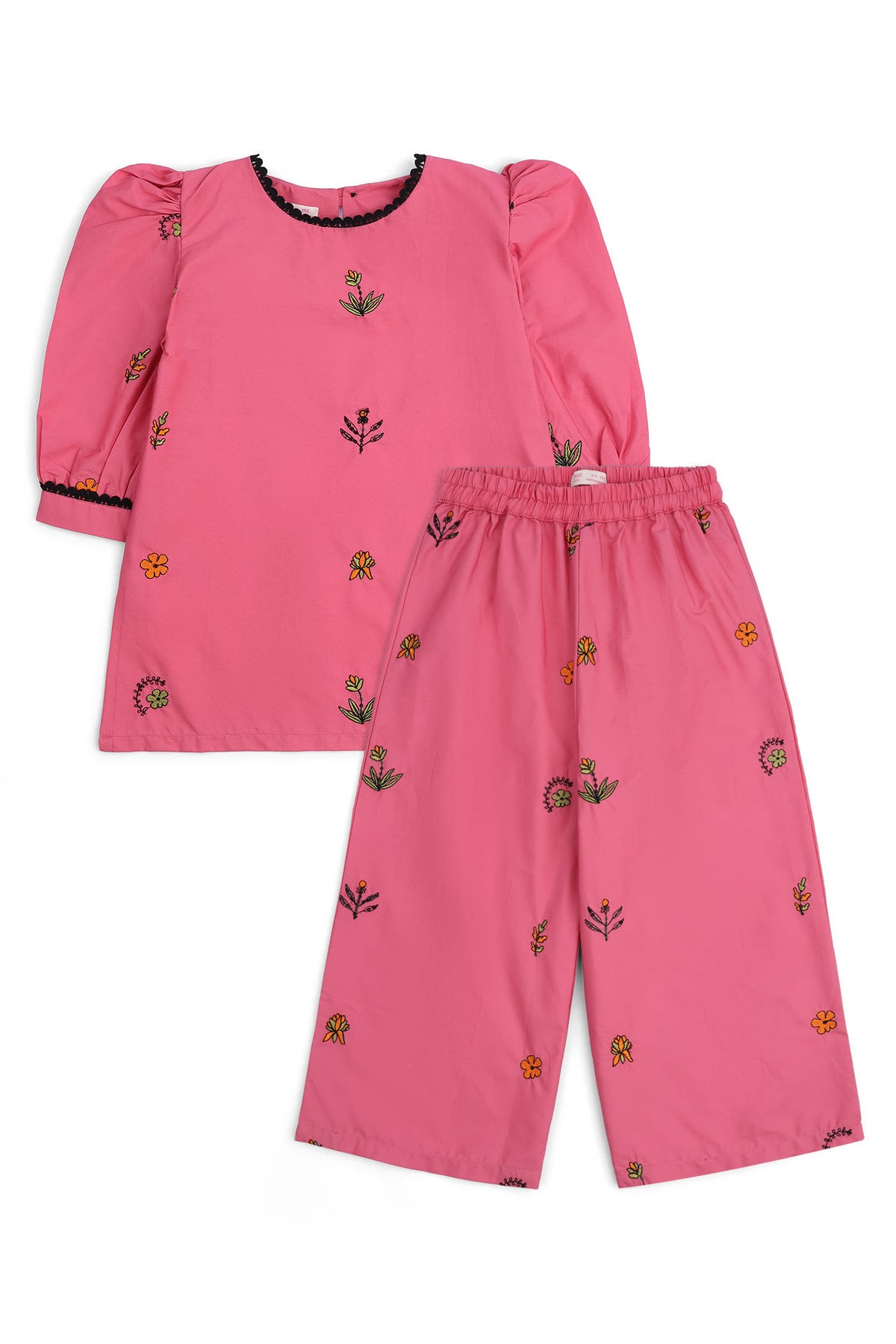Girls' Magenta Floral Embroidered Set