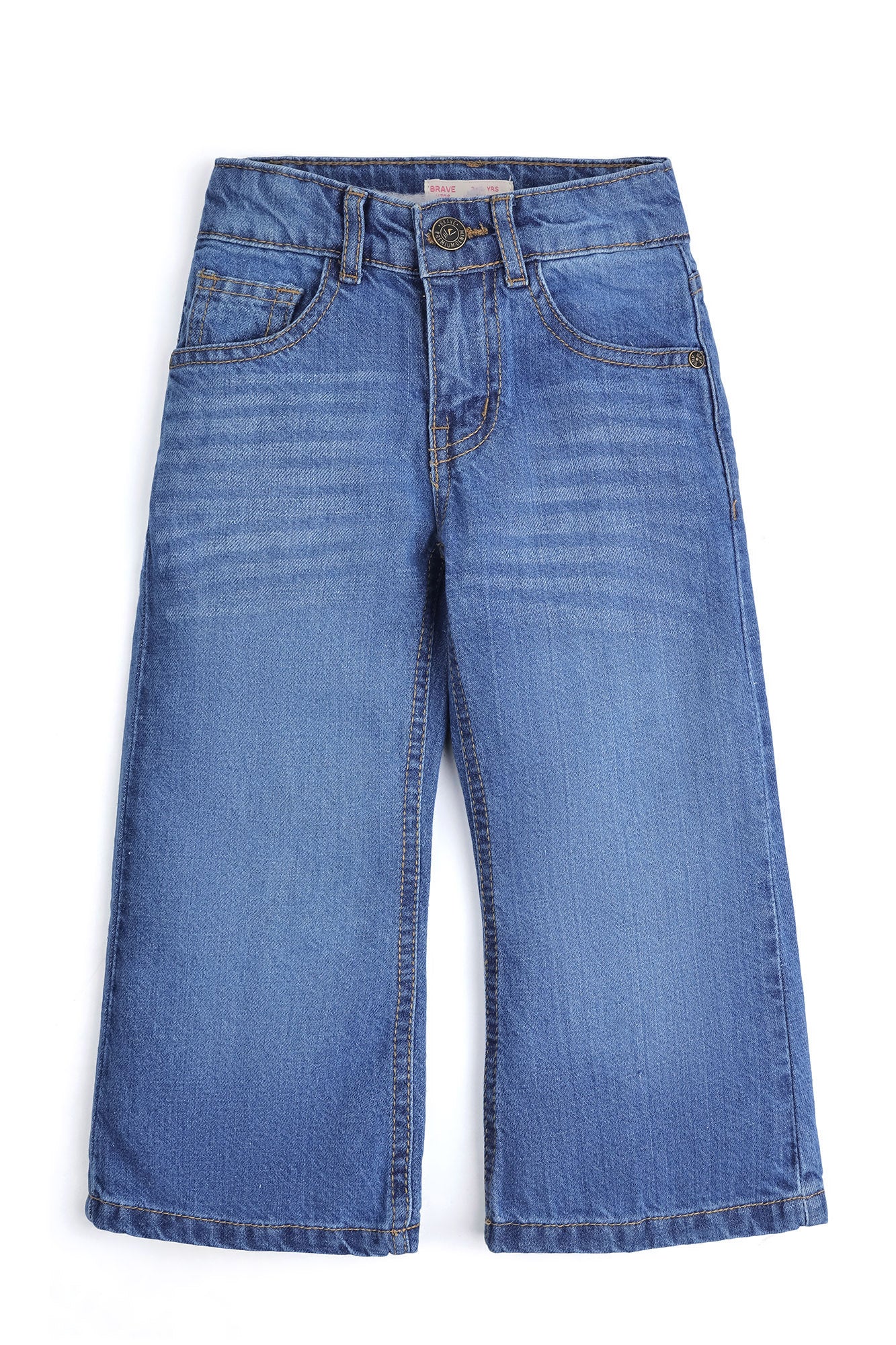 Girls Classic Medium Wash Wide-Leg Denim