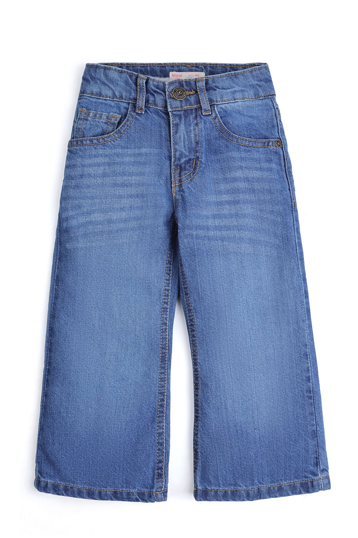 Girls Classic Medium Wash Wide-Leg Denim