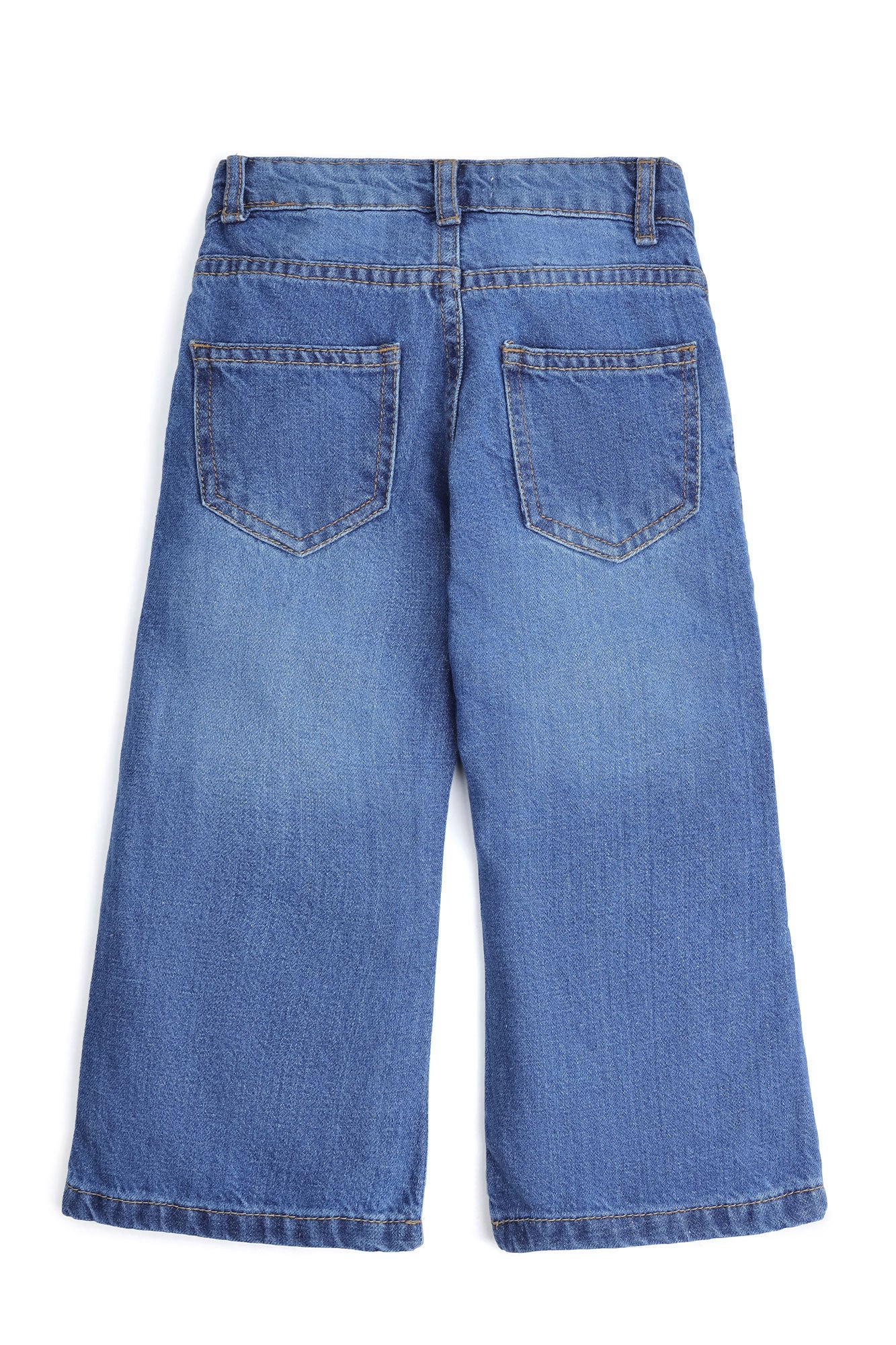 Girls Classic Medium Wash Wide-Leg Denim