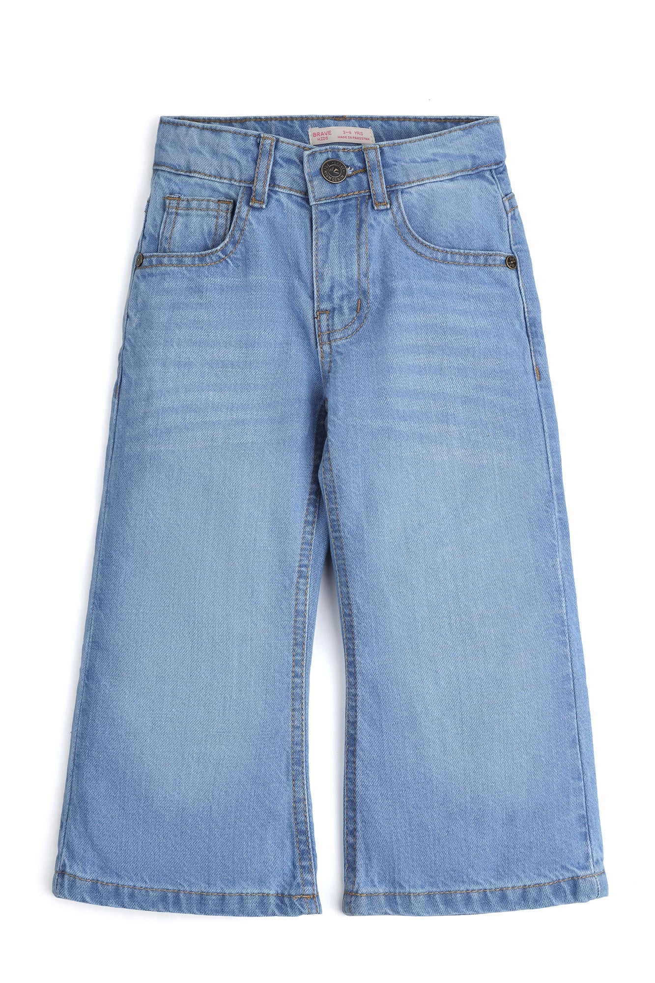 Girls Classic Medium Wash Wide-Leg Denim