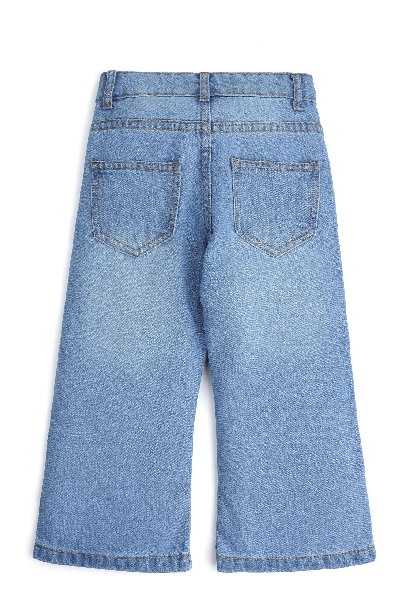 Girls Classic Medium Wash Wide-Leg Denim
