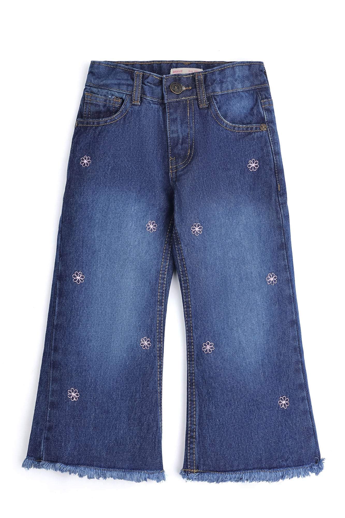Girls Floral Embroidered Wide-Leg Denim