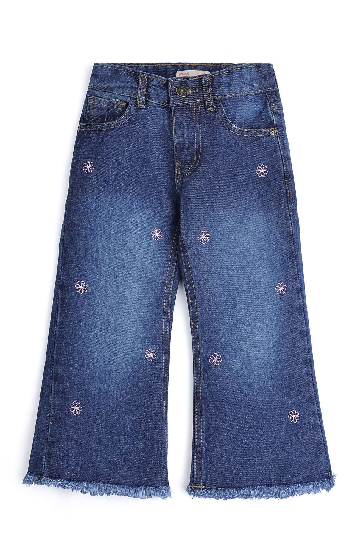 Girls Floral Embroidered Wide-Leg Denim