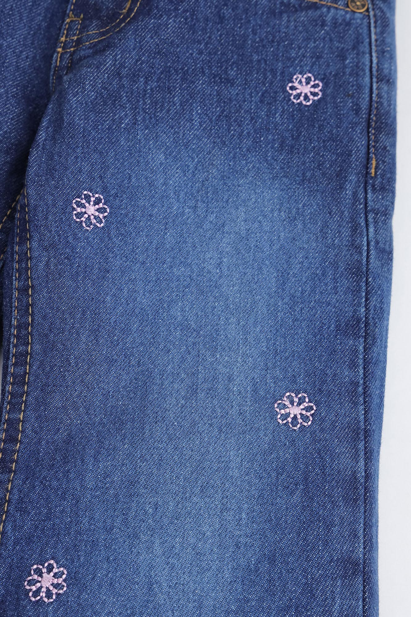 Girls Floral Embroidered Wide-Leg Denim