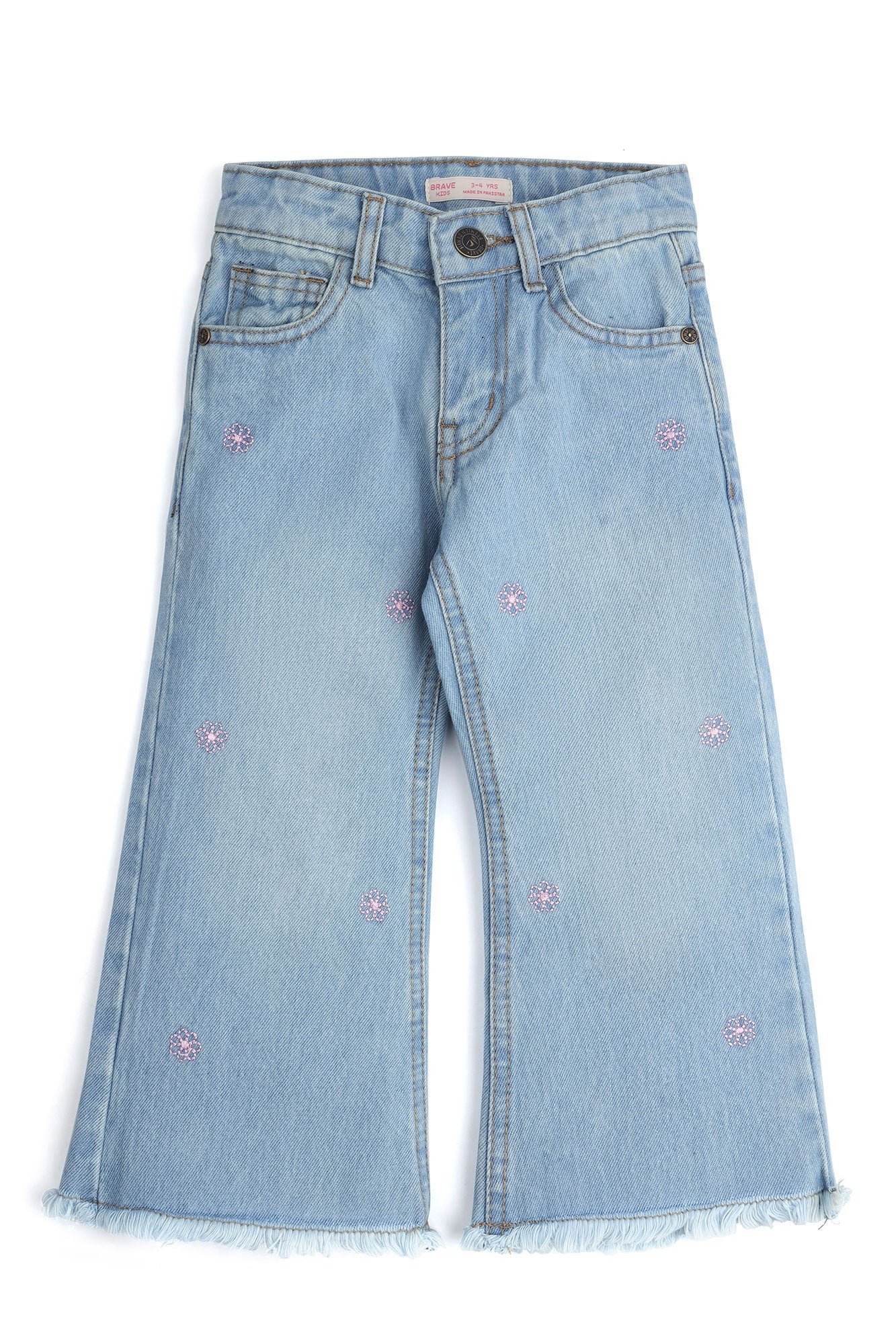 Girls Floral Embroidered Wide-Leg Denim