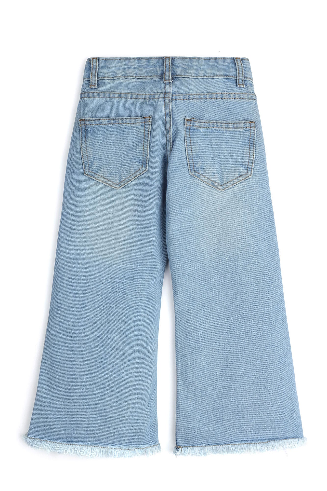 Girls Floral Embroidered Wide-Leg Denim