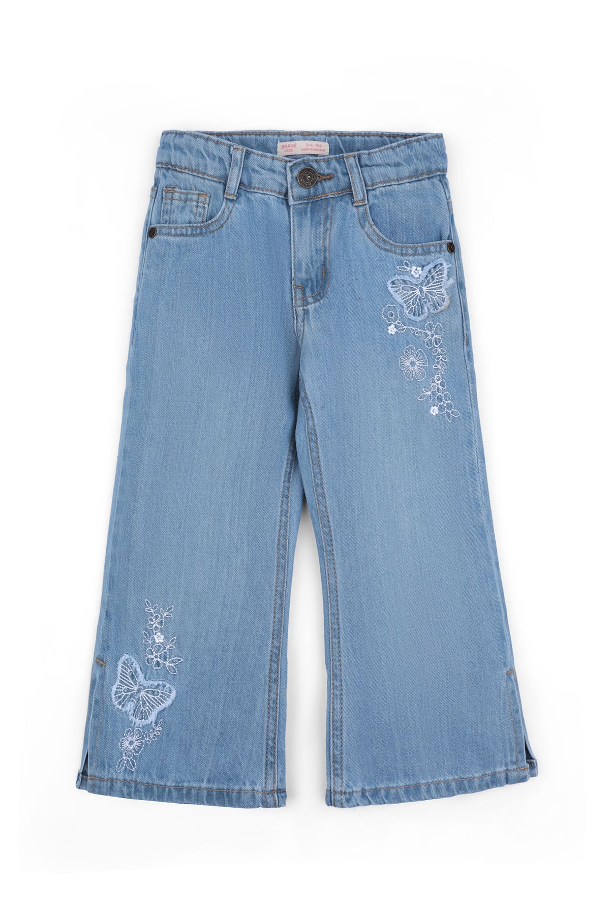 Girls' Wide-Leg Frayed-Pocket Denim