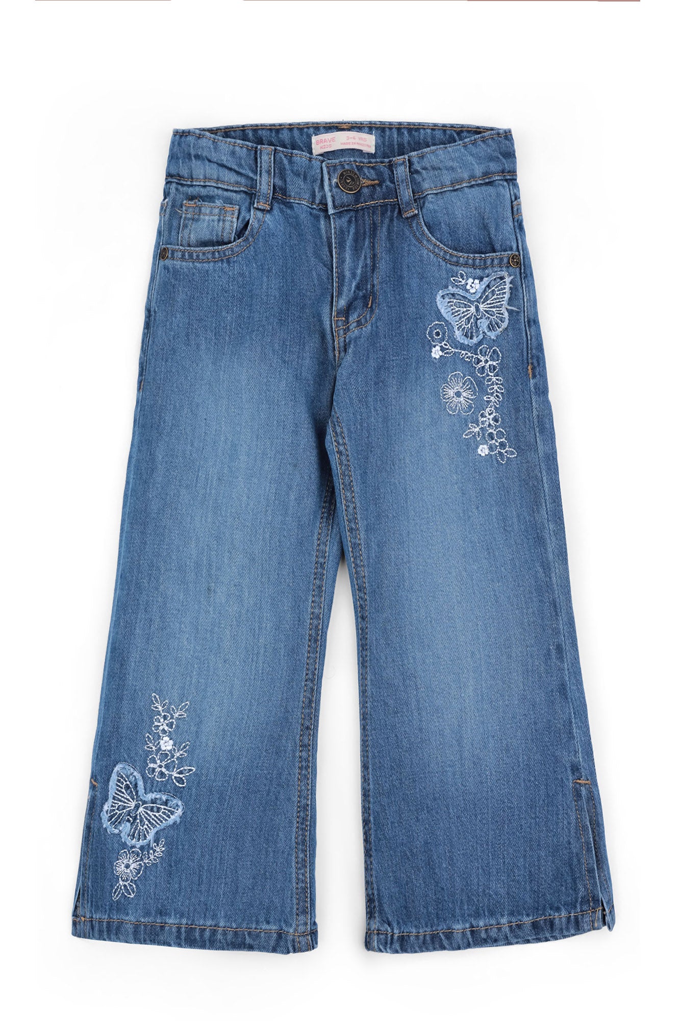 Girls' Wide-Leg Frayed-Pocket Denim