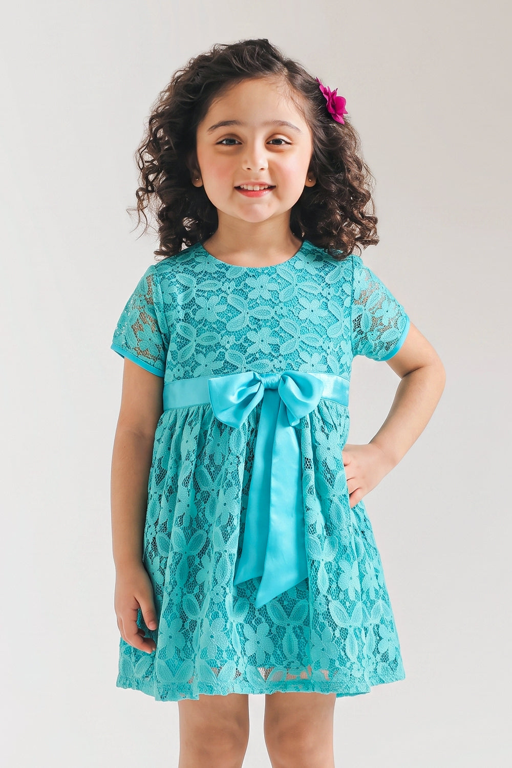 Girls' Turquoise Floral Lace Top