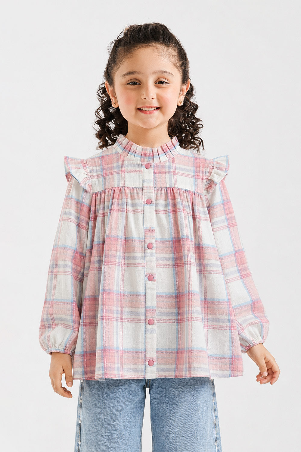 FLANNEL RUFFLED NECK FROCK