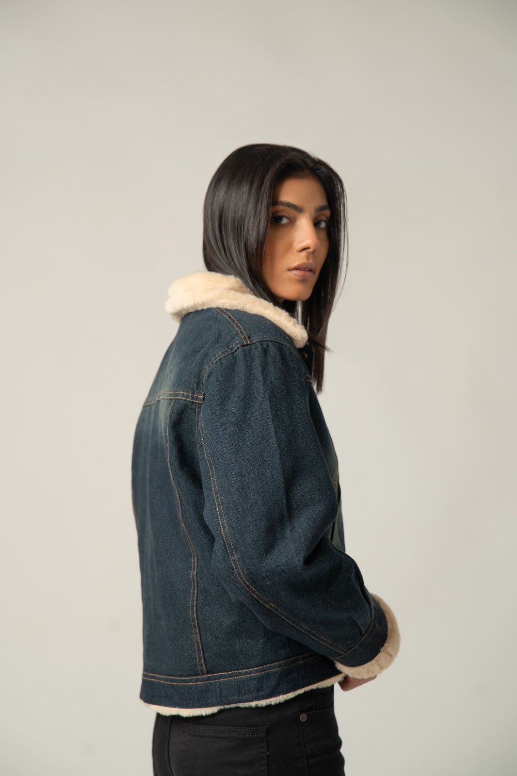 Dark Wash Sherpa-Lined Denim Jacket