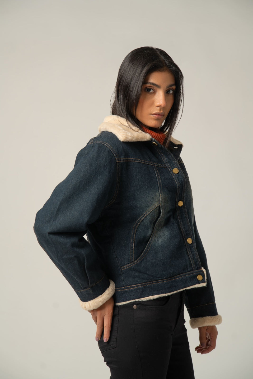 Dark Wash Sherpa-Lined Denim Jacket