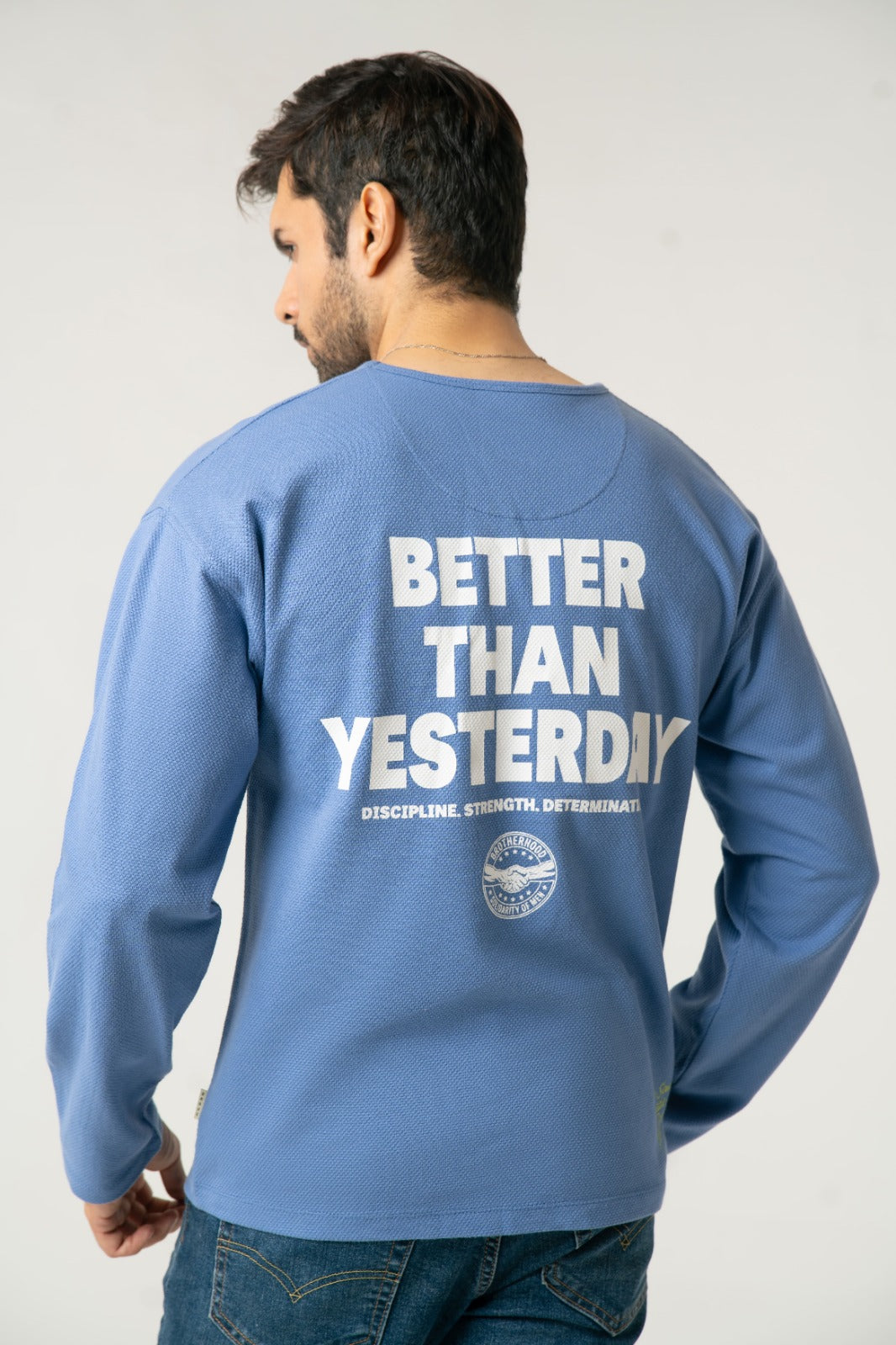 Blue Motivational Graphic Long Sleeve Tee