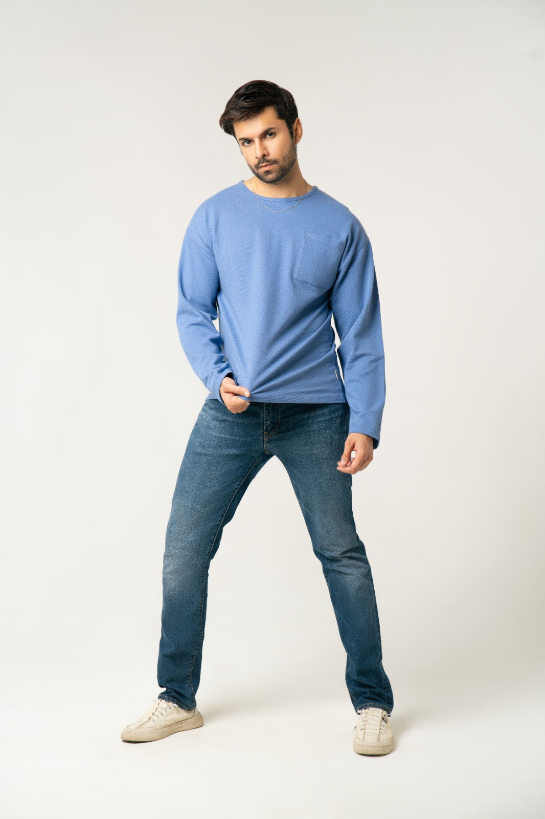 Blue Motivational Graphic Long Sleeve Tee