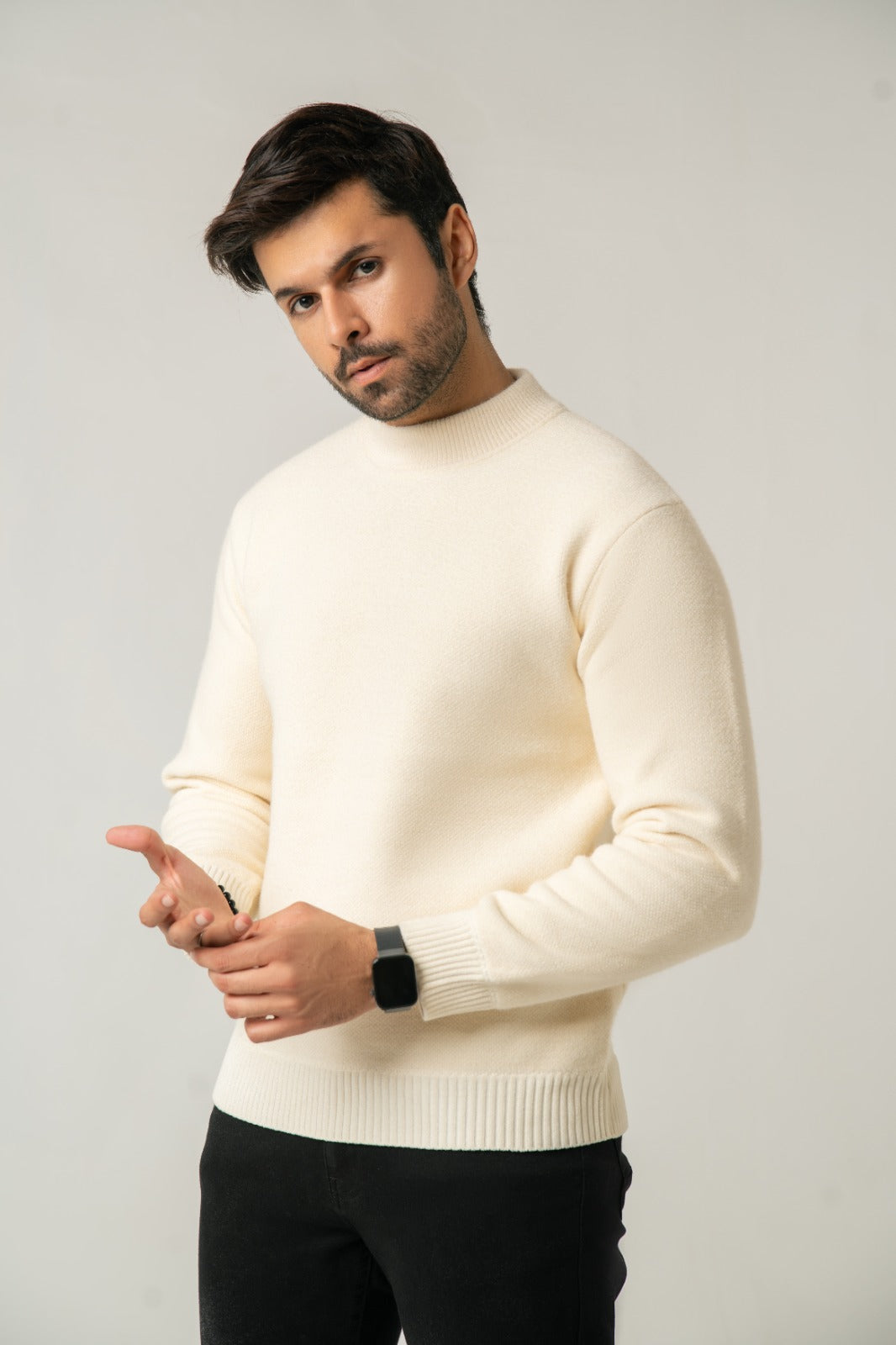 The Cream Wool-Blend Mock Neck Sweater