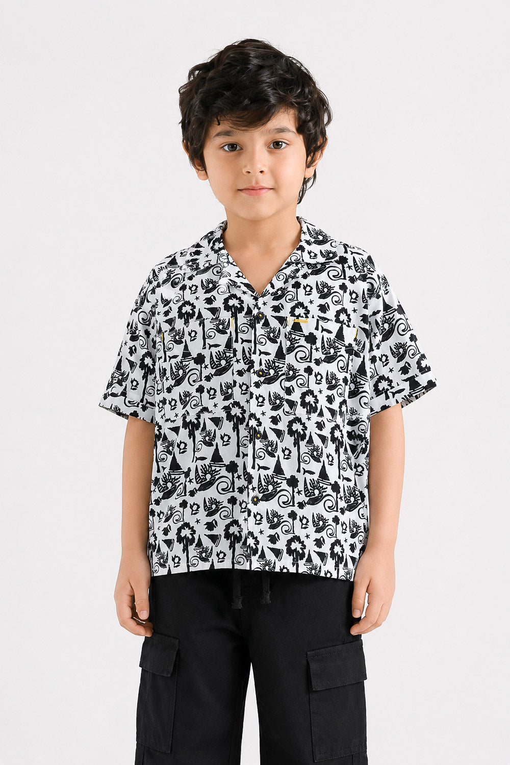 Boys' Tropical Monochrome Resort Shirt