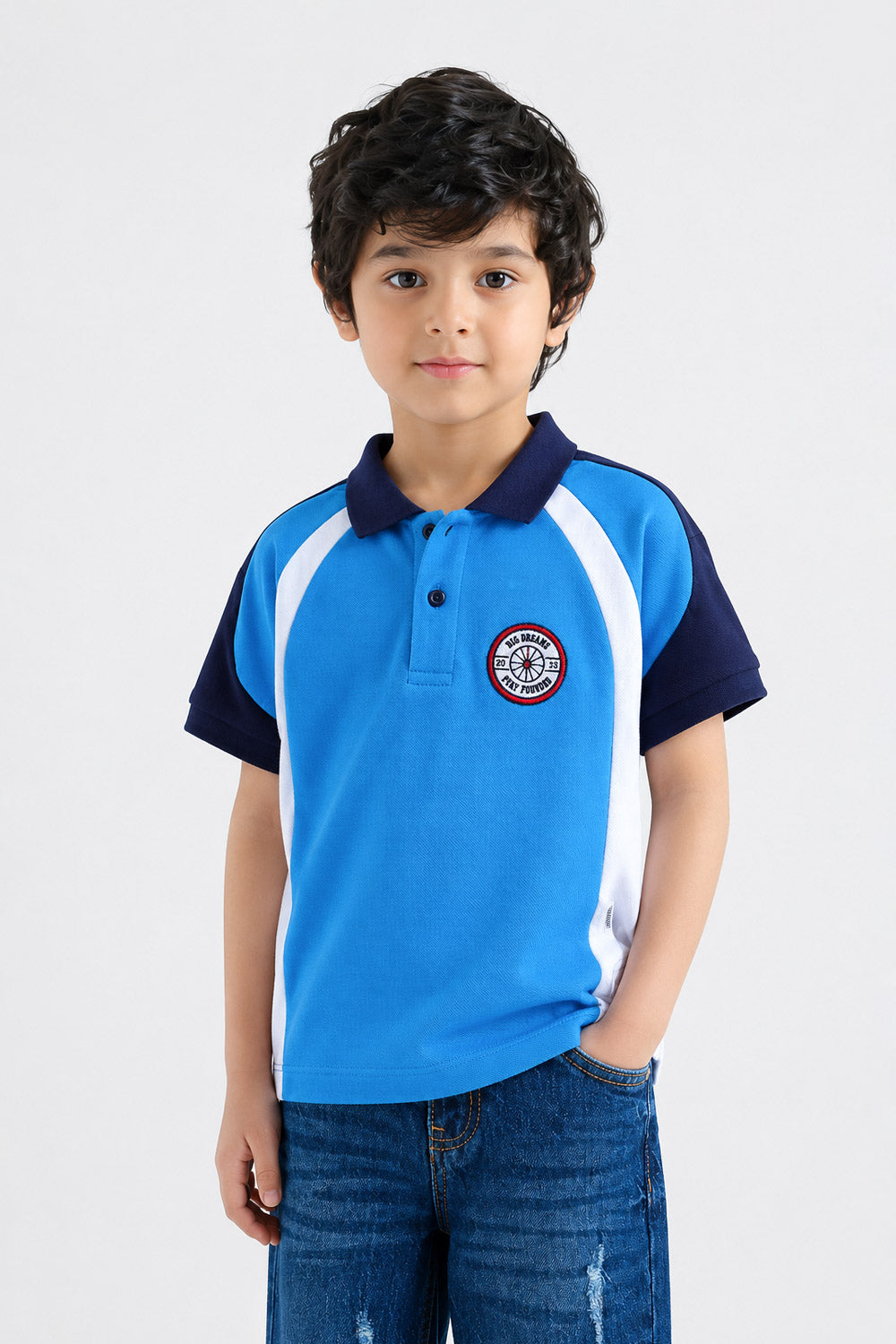 Boys' Color-Block Blue Polo