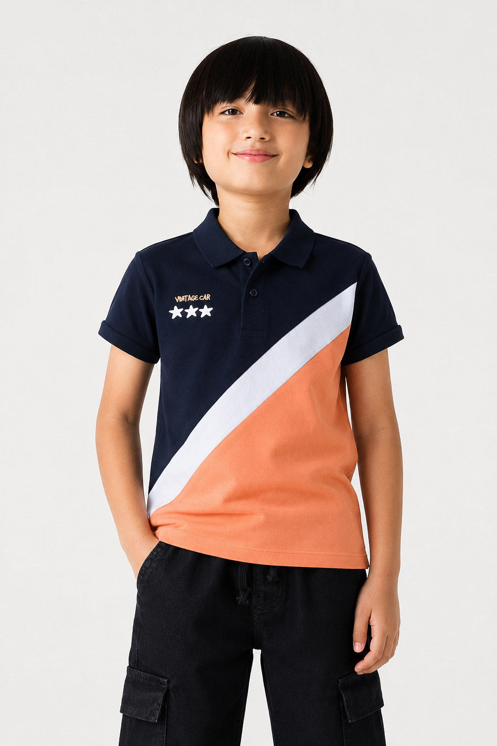 Boy's "Vintage Car" Diagonal Block Polo