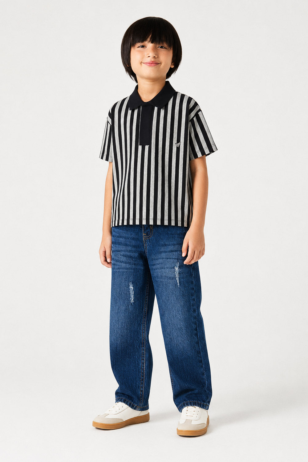 Boys' Vertical Stripe Boxy Polo