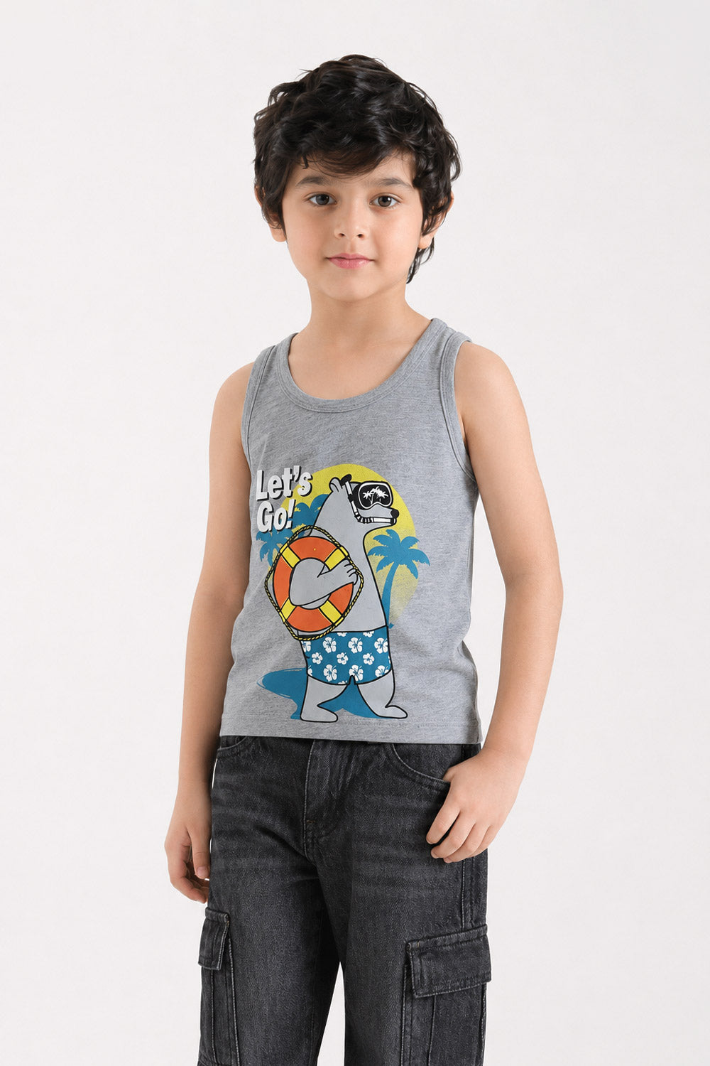 Boys' "Let's Go" Beach Bear Tank Top