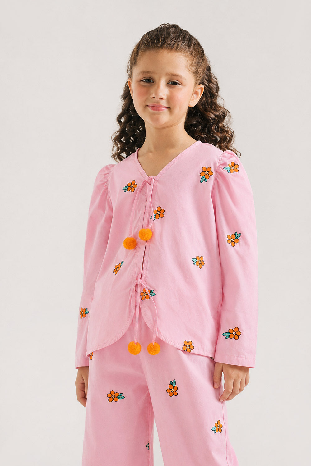 Girls' Pink Floral Embroidered Eastern Set