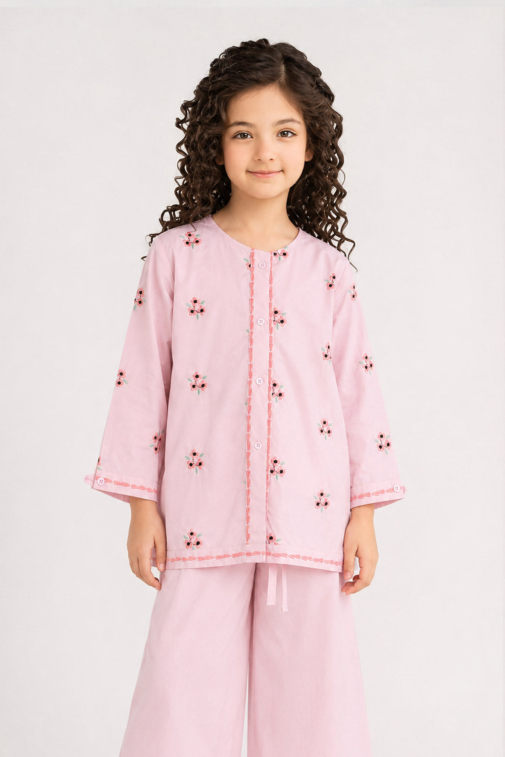 Girls' Blush Pink Floral Eastern Set
