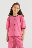 Girls' Magenta Floral Embroidered Set
