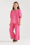 Girls' Magenta Floral Embroidered Set