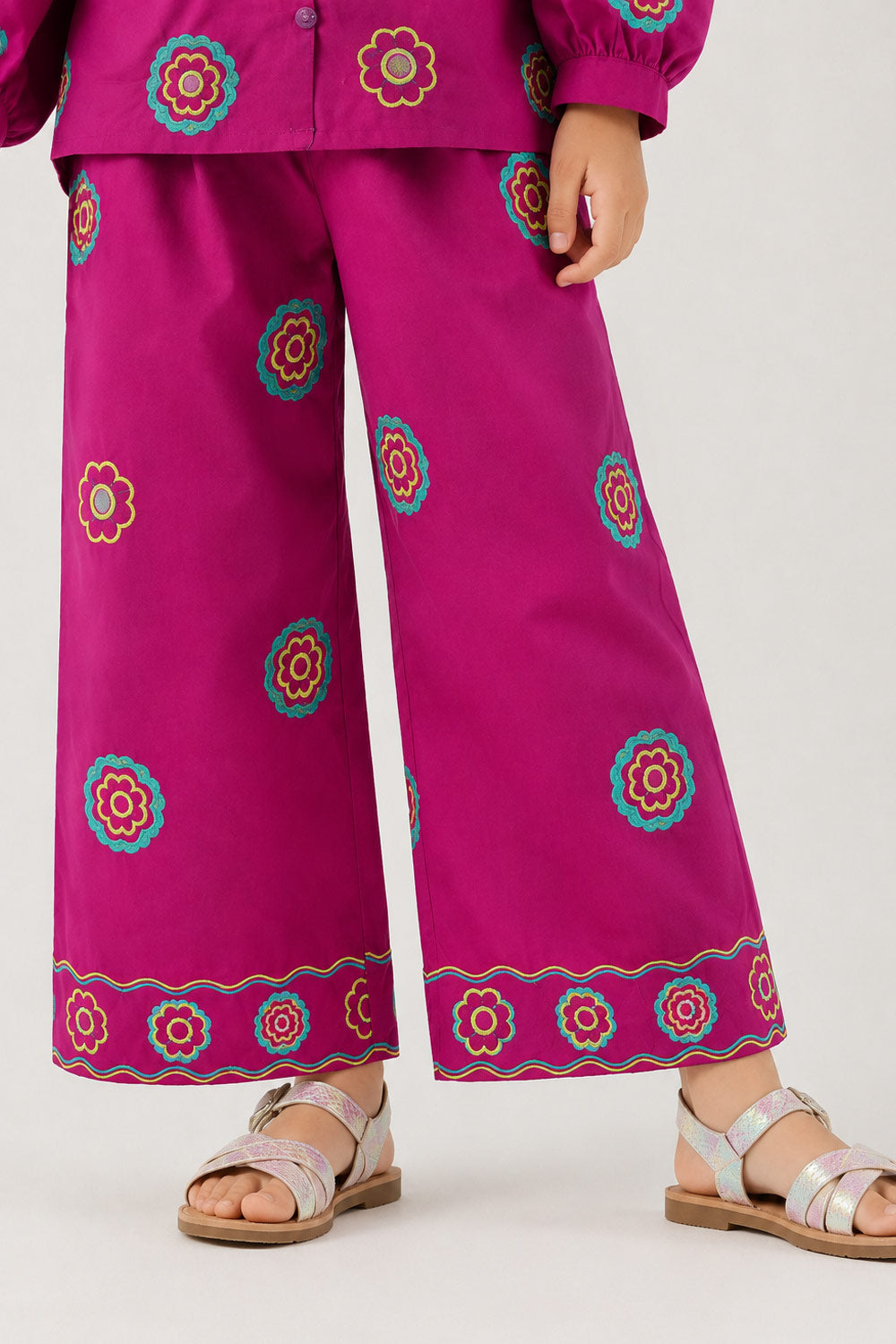 Girls' Purple Floral Embroidered Suit