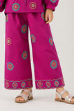 Girls' Purple Floral Embroidered Suit
