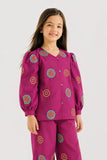 Girls' Purple Floral Embroidered Suit