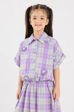 Girls' Lavender Plaid Floral Skirt Set