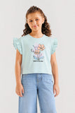 Girls' Mint Ruffle Sleeve Graphic Tee