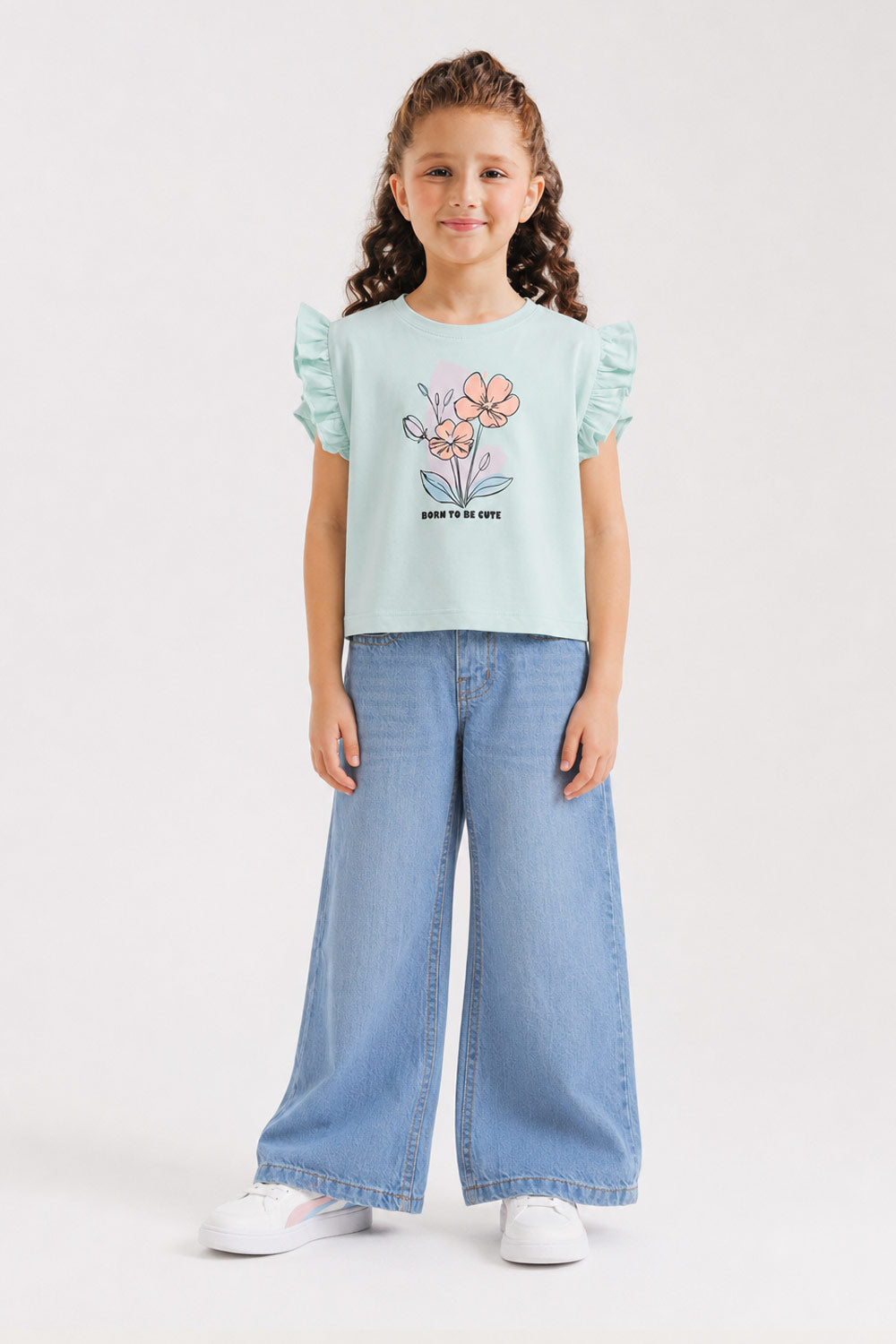 Girls' Mint Ruffle Sleeve Graphic Tee