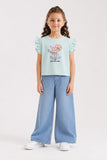 Girls' Mint Ruffle Sleeve Graphic Tee