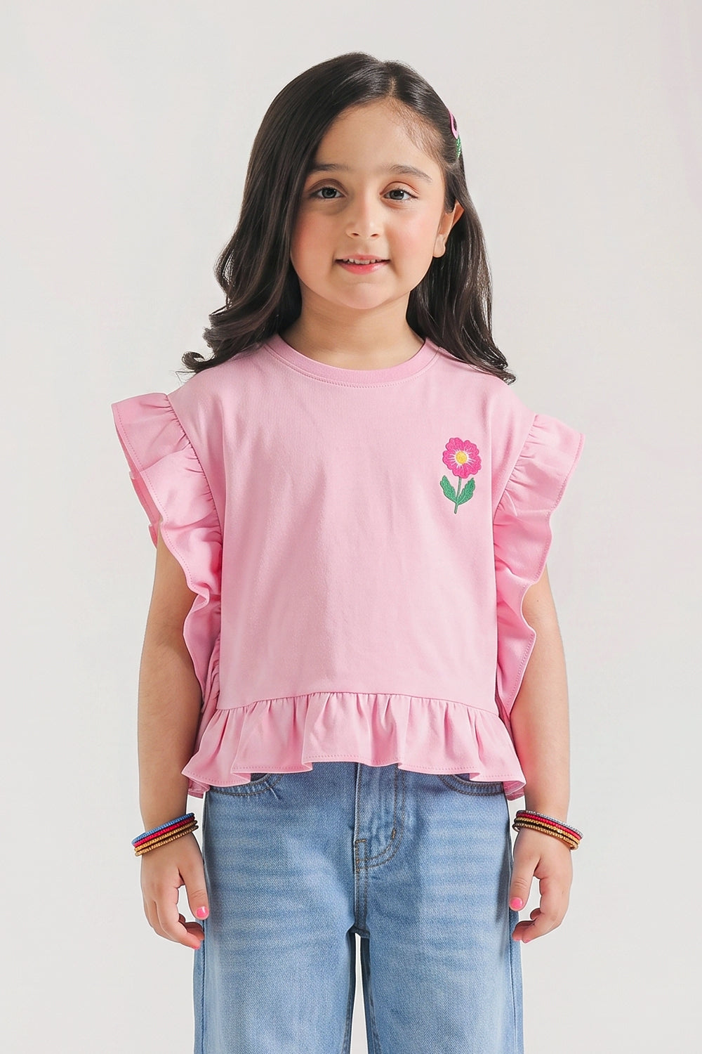 Girls' Ruffled Floral Tee