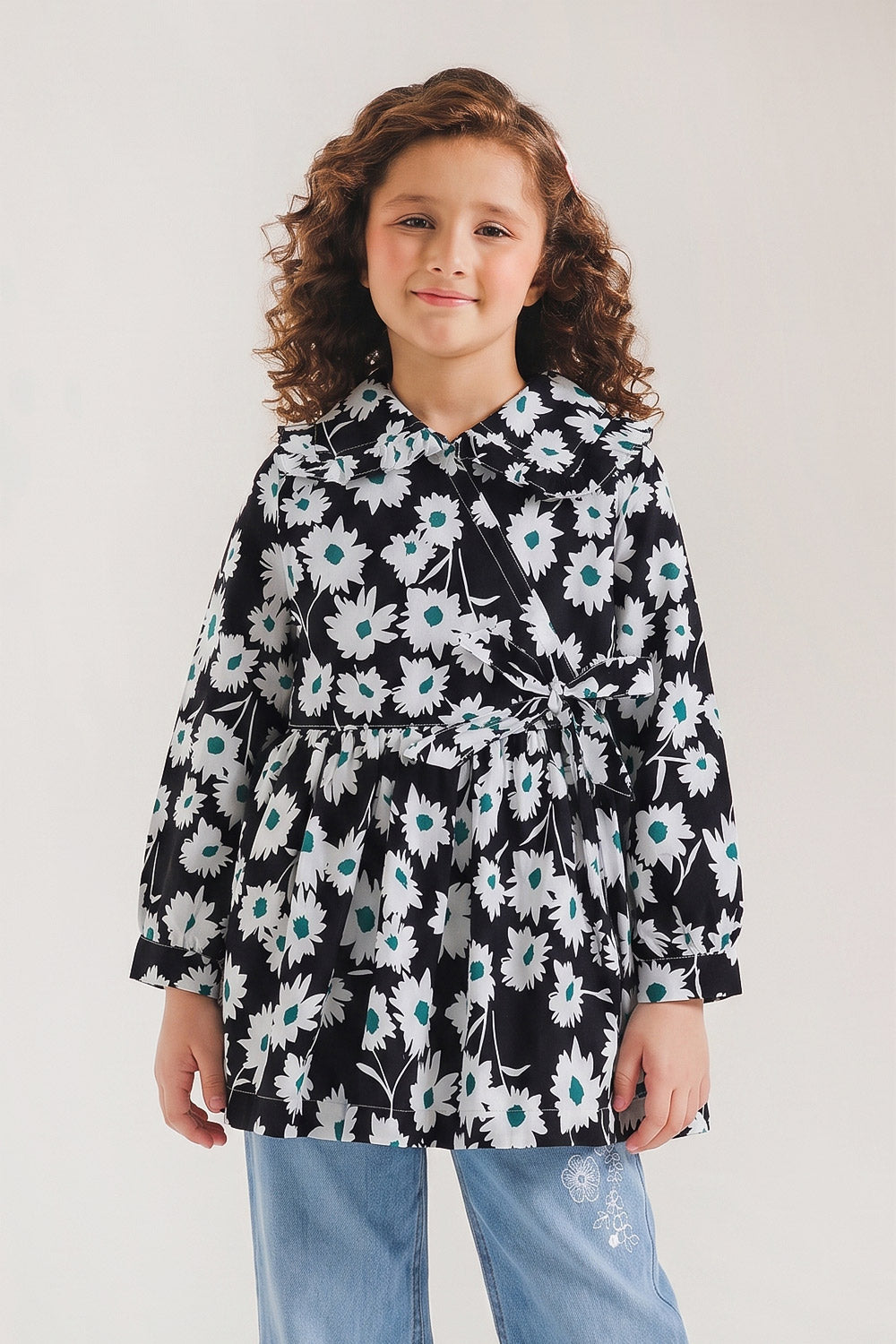 Girls' Floral Wrap-Style Frock