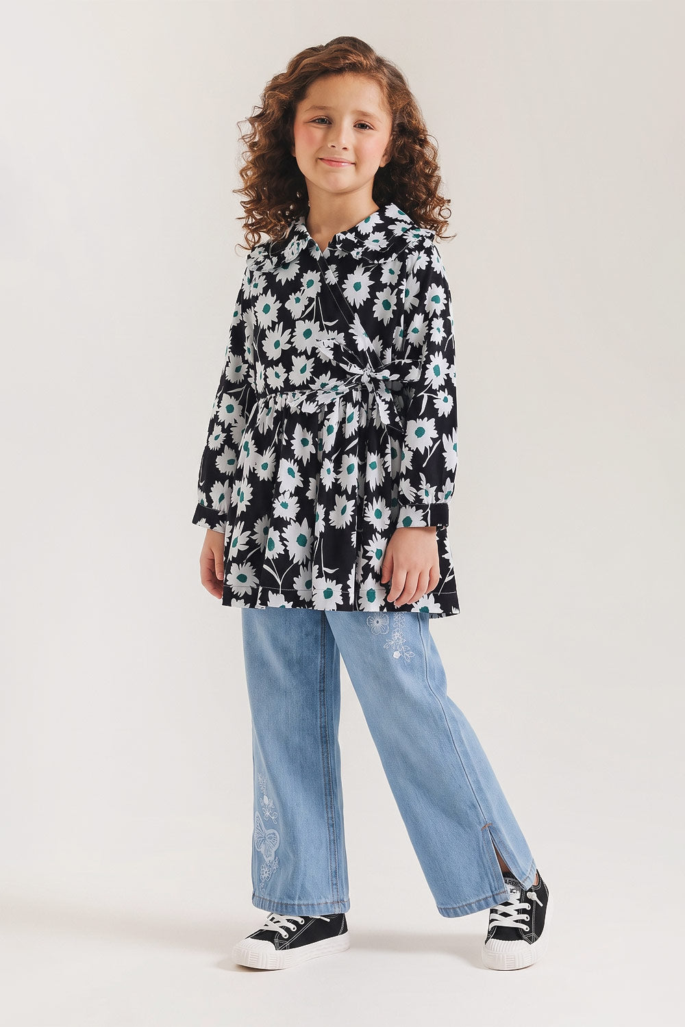 Girls' Floral Wrap-Style Frock