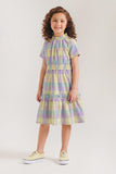 Girls' Pastel Checkered Ruffled Dress