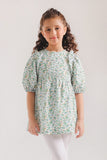 Girls' Green Floral Tiered Dress