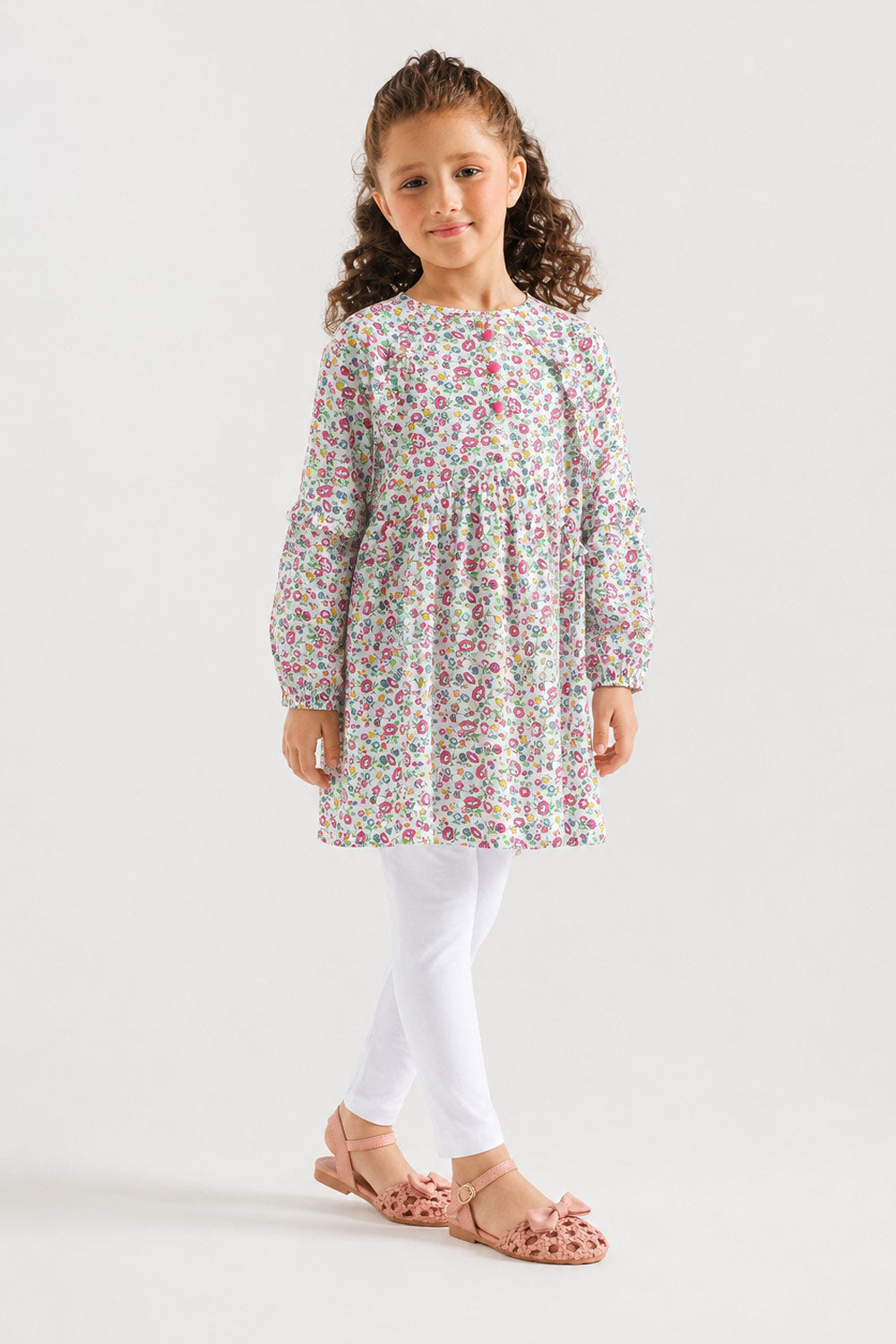 Girls' Colorful Floral Ruffled Tunic