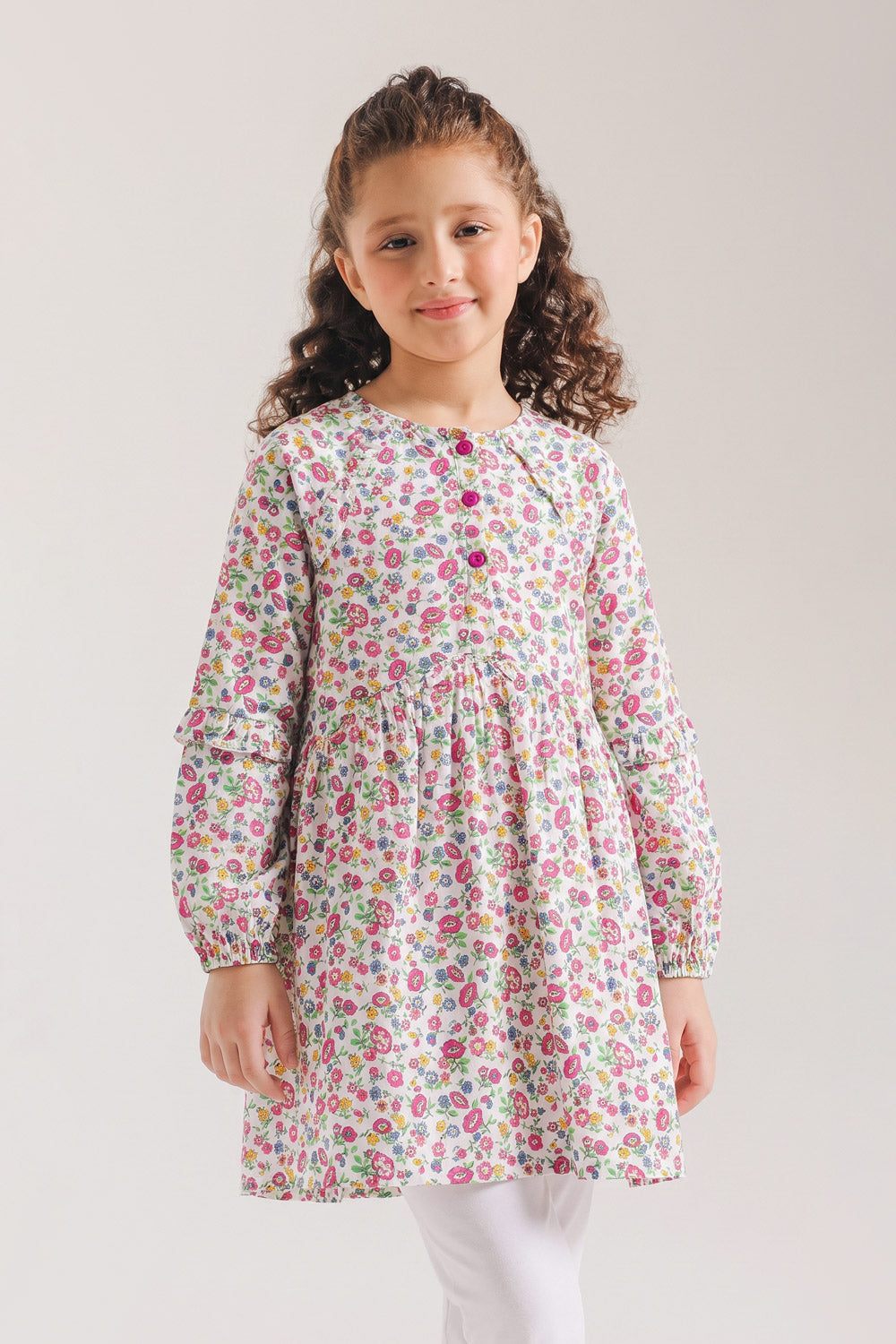 Girls' Colorful Floral Ruffled Tunic