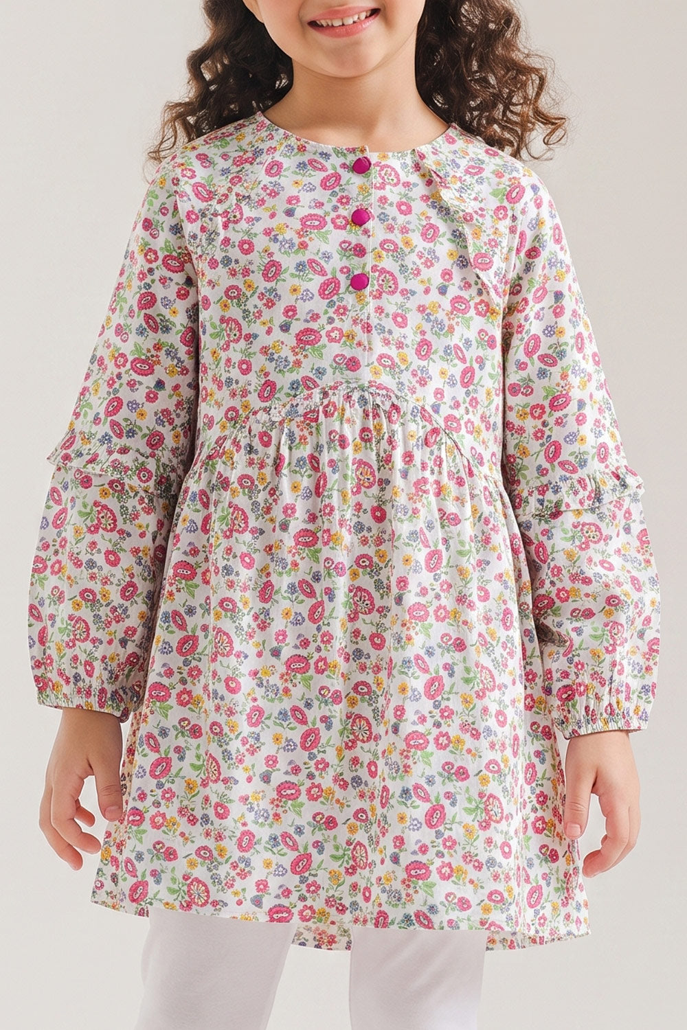 Girls' Colorful Floral Ruffled Tunic