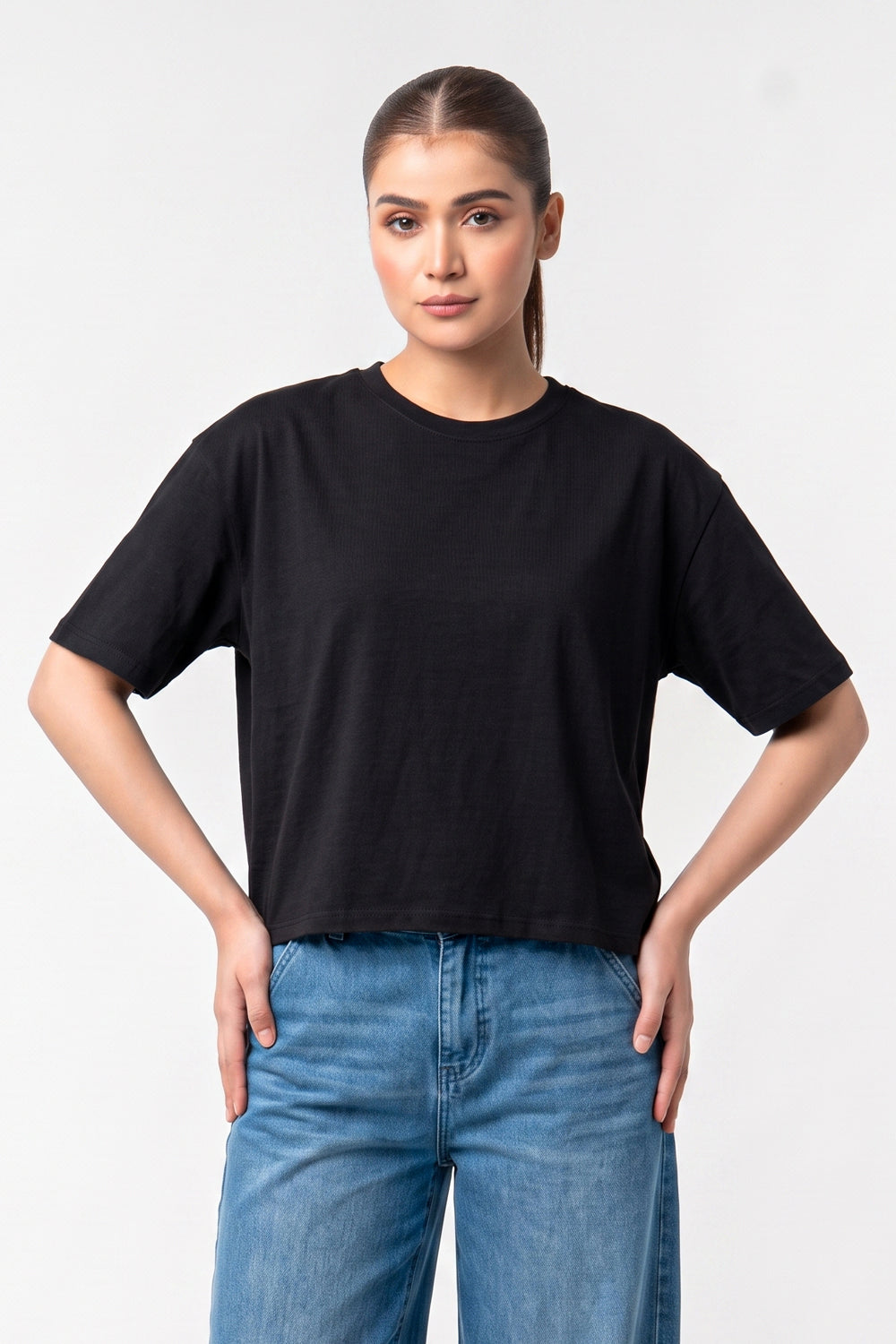 Women's Oversized Raw-Hem Crop Top