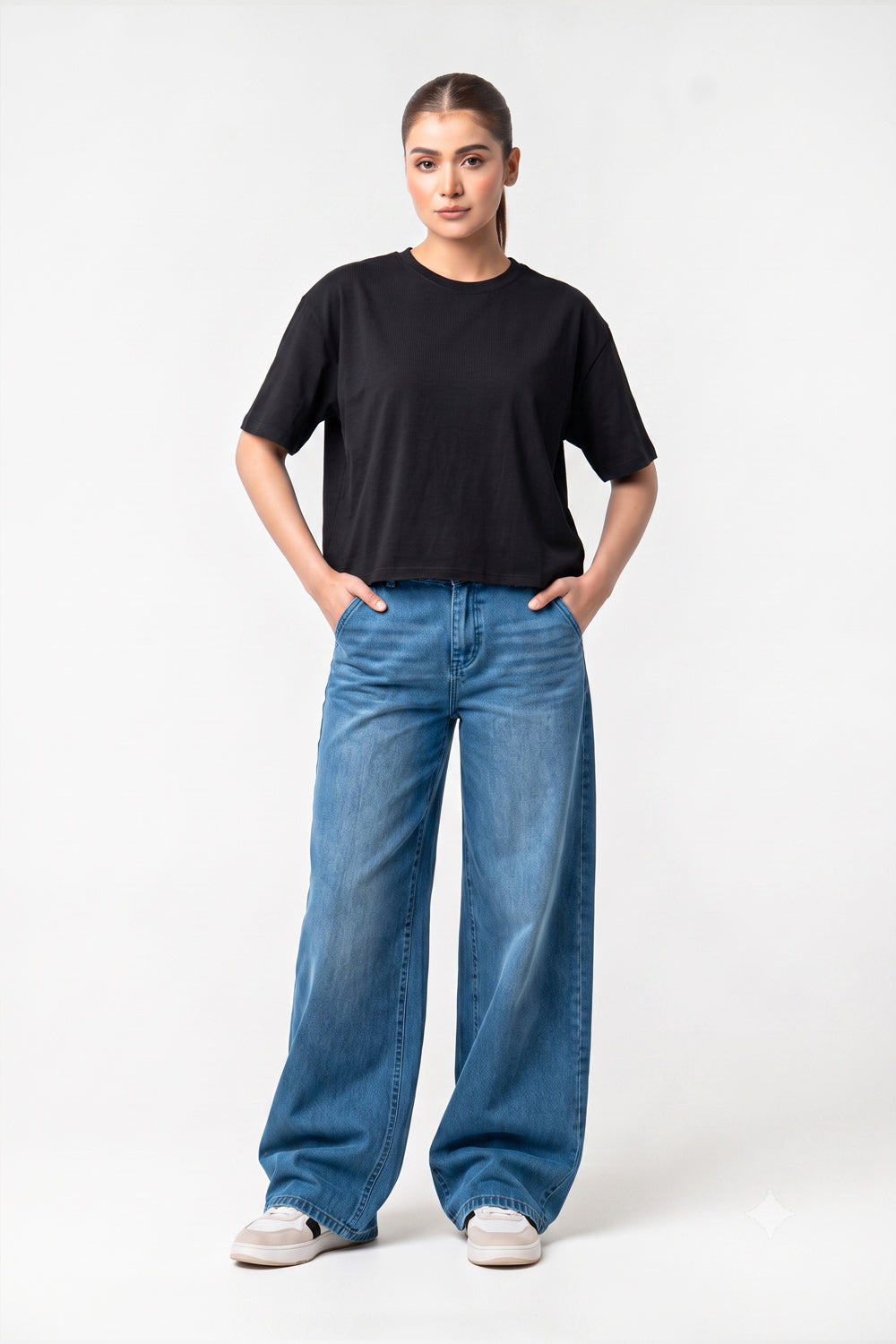 Women's Oversized Raw-Hem Crop Top
