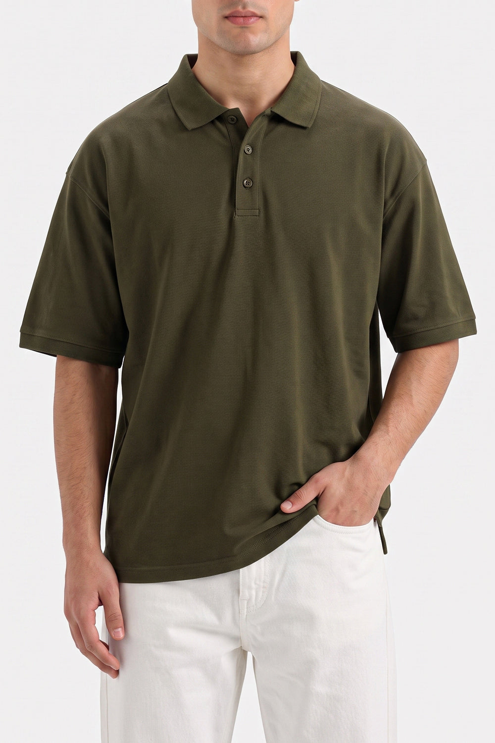 Men’s Olive Drop Shoulder Polo