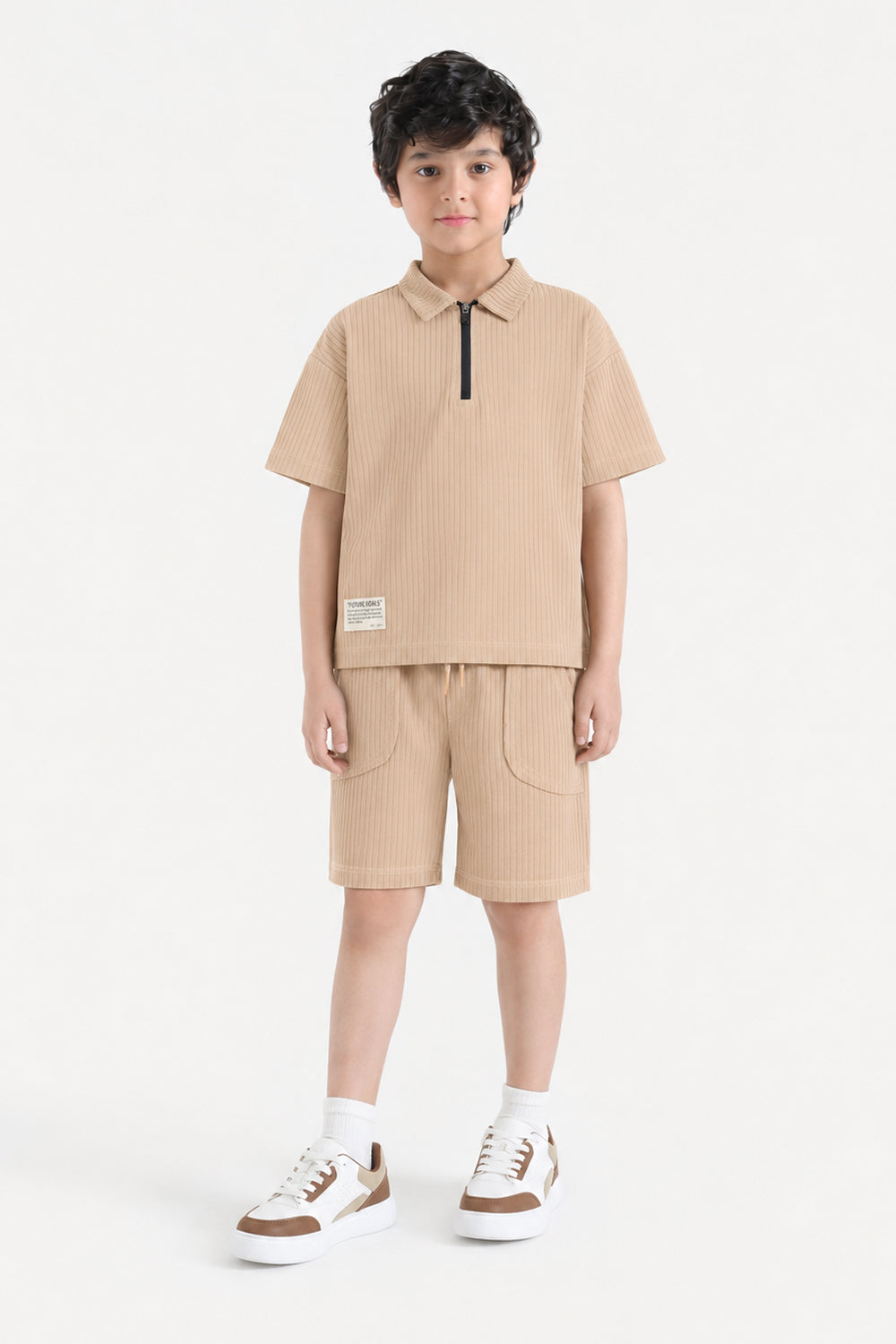 Textured Zip-Neck Boxy Polo Set