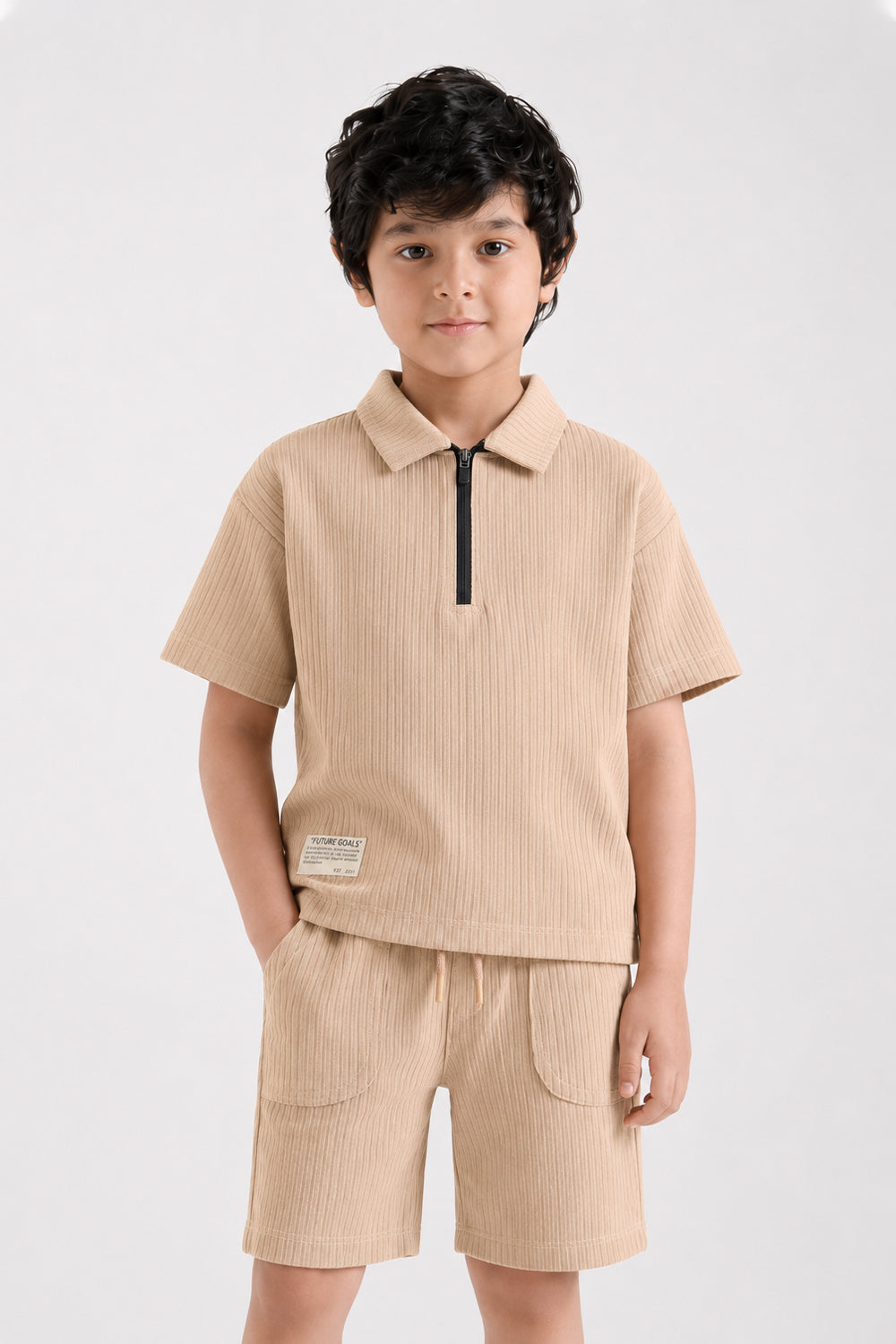 Boys' Textured Zip-Neck Boxy Polo